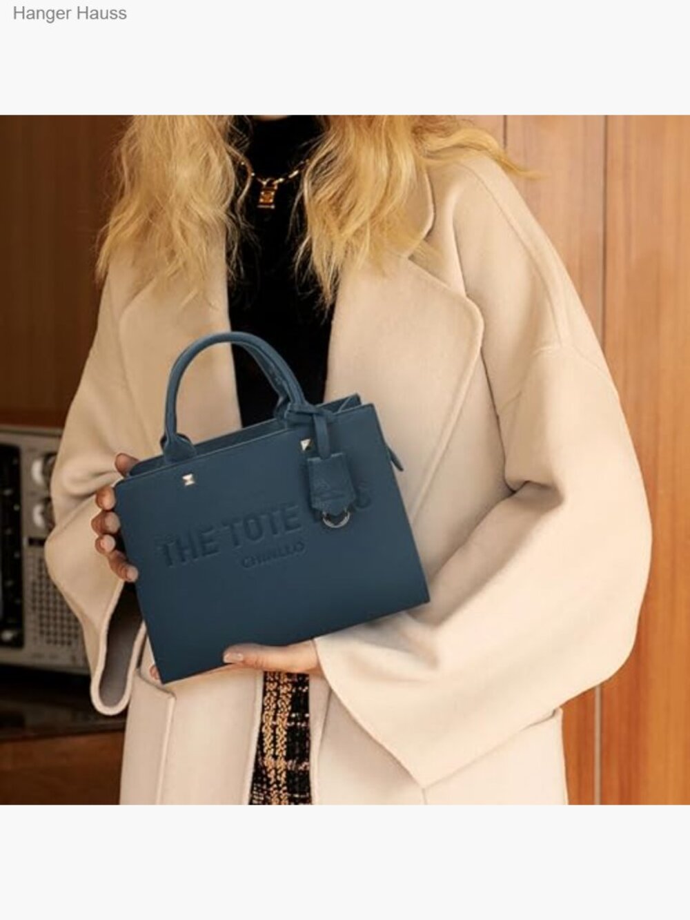 Faux Leather Satchel Tote Bag with Shoulder Strap, 4 Compartments, Zip Closure, - Picture 2 of 6